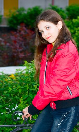 Portrait teen girl in evening outdoorの写真素材