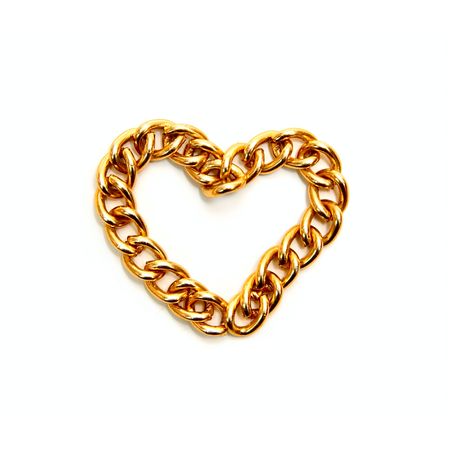 Heart from gold chain isolated on whiteの写真素材