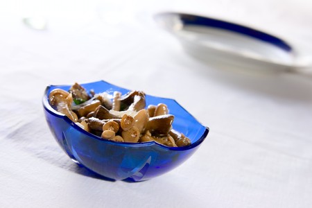 Salad from salted mushroom on plateの写真素材