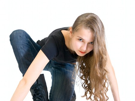 Lovely teen girl isolated on whiteの写真素材