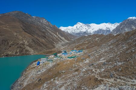 Gokyo lake and Gokyo village, Everest regionの写真素材