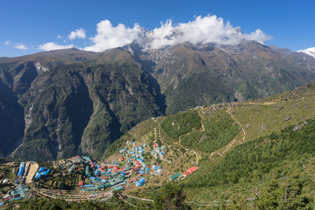 Namche Bazaar village, Everest region, nepalの写真素材