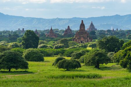 Bagan pagodas field in greeny season, Bagan ancient city, Mandalay, Myanmar, Asia