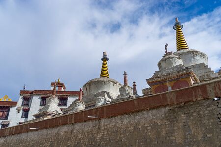White stupa at Lamayuru monastery, moonland, Leh, Ladakh, India, Asia