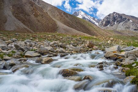 Small crystal clear river in summer, Leh, Ladakh, India, Asia