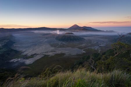Sunrise at Bromo active volcano mountain, East Java, Indonesia, Asia