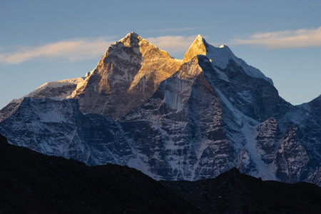 View of Mount Kangtega at sunrise in Himalaya mountains, Nepal.  Sagarmatha national park, Asia