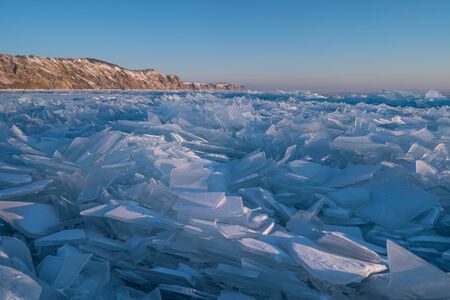 Beautiful landscape of Baikal frozen lake in winter season view from Uzury bay, Siberia, Russia,...