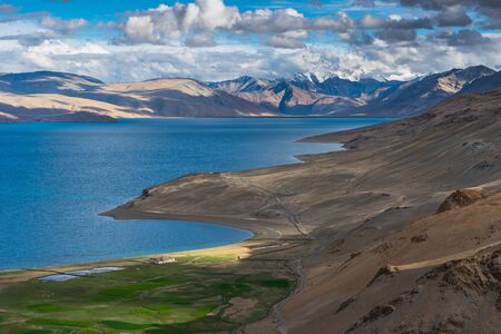 Tsomoriri lake in summer season in cloudy day, Leh Ladakh, north India, Asia