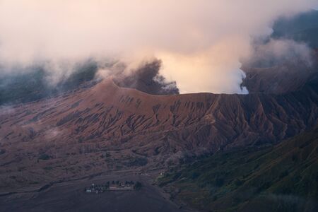 Bromo active volcano mountain in a morning sunrise, east Java island in Indonesia, Asiaの写真素材