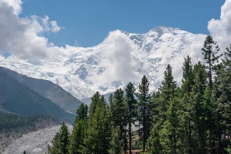 Nanga Parbat mountain peak view from Fairy meadow in summer season, Himalaya mountains range in Gilgit Baltistan, Pakistan, Asiaの写真素材