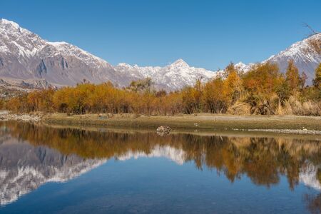Autumn in Gupis village in Pakistan, Hindu Gush mountain range, Asiaの写真素材