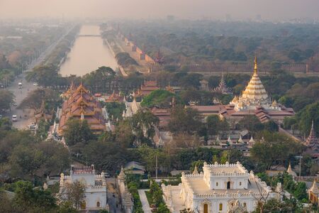 Top view of Mandalay city in a morning sunrise, Myanmar, Asiaの写真素材
