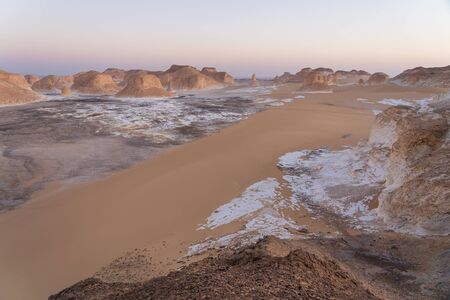 Beautiful landscape of White desert after sunset in Egypt, Africaの写真素材