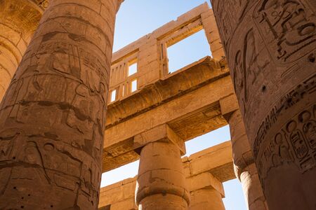 Stone columns in Karnak temple biggest temple in the world in Luxor city, Upper Egypt, Africa