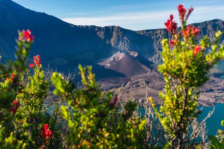 Barujari active volcano a part of massif Rinjani volcano mountain in Lombok island, Indonesia, Asia