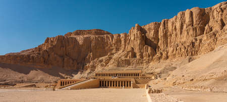 Temple of Queen Hatshepsut in Luxor city, upper Egypt, Africa. Panoramic banner portion