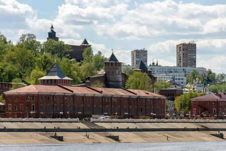 Nizhny Novgorod. View of the Nizhne-Volzhskaya Embankment and stone Kremlin from the Volga Riverの写真素材