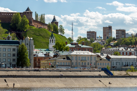 Nizhny Novgorod Kremlin and the Nizhne-Volzhskaya Embankment. Roofs and domes over the old cityのeditorial素材