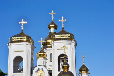 Golden domes Svyatogo Nikolaya Chudotvortsa.の写真素材