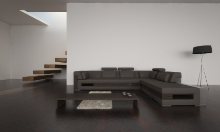 Modern living room with brown sofa set