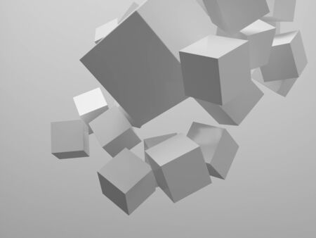 Picture of geometry concept of grey flying cubes   boxesの写真素材