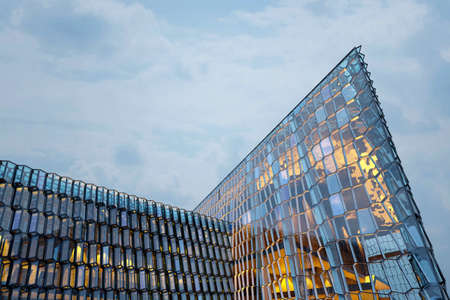 Picture of modern contemporary illuminated glass building exteriorのeditorial素材