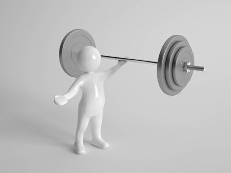 White 3d character or man lifting weights in a fitness and exercise conceptの写真素材