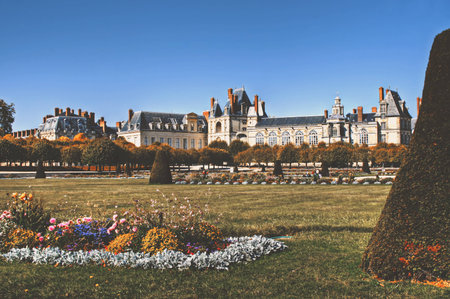View of the Chateau de Fontainebleau and its huge park, situated close to Paris it introduced the Mannerist style of architecture to France and is the largest royal chateauのeditorial素材