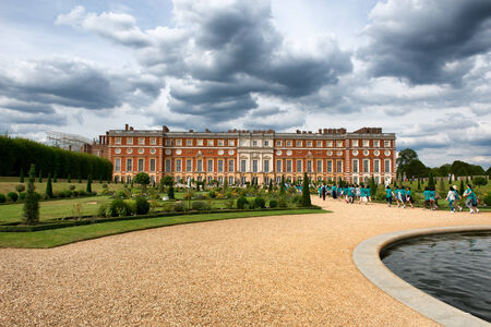 The Privy Garden with pond at Hampton Court Palace near London, UKのeditorial素材