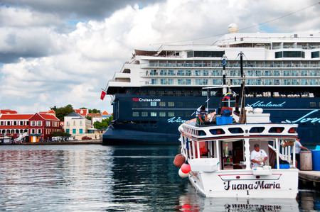 Large cruise liner docked off Willemstad in the Dutch Antilles a popular tourist destination のeditorial素材