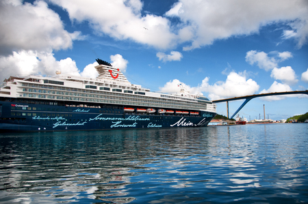 Large cruise liner docked off Willemstad in the Dutch Antilles a popular tourist destination のeditorial素材