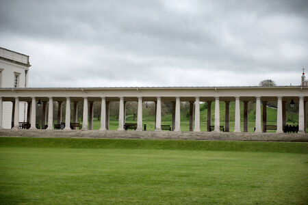Colonnade of National Maritime Museum Under Cloudy Skies in London, Englandのeditorial素材