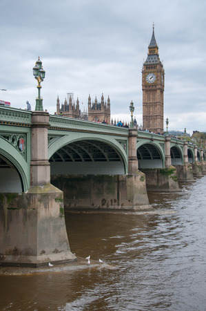 River Thames with Big Ben in London, England on a cloudy dayの写真素材