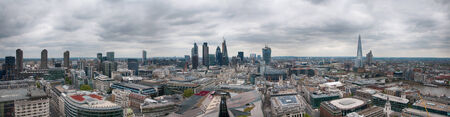 Assorted Architectural London City Buildings in Aerial Panorama View on Gray Sky Above.の写真素材
