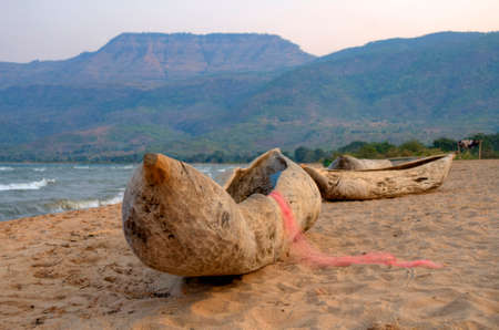 Makoro boat on the beachの写真素材
