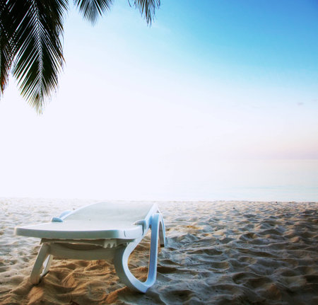 Panorama of beach in dusk, Maldive Islandsの写真素材