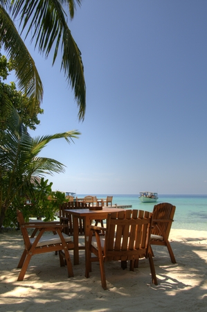 Outdoor cafe on resort, Maldive Islandsの写真素材