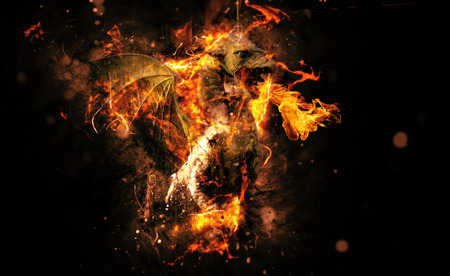 Conceptual Flaming Animal Creature on Black Background with Copy Space.の写真素材