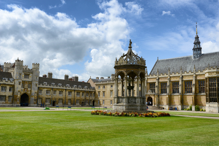 Ornate historical stone fountain in the center of the Great Court, Trinity College, Cambridge University, Cambridge, Englandのeditorial素材