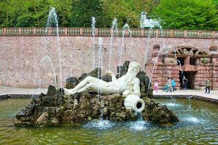 Neptune Water Fountain on Grounds of Heidelberg Castle, Heidelberg, Baden-Wurttemberg, Germanyのeditorial素材