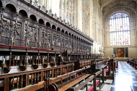 Detail of Ornate and Intricately Carved Choir Area of Interior of Kings College Chapel, University...