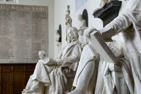 Row of Statues Representing Some of the Greatest Minds in History Inside Trinity College Chapel at Cambridge University, Englandのeditorial素材