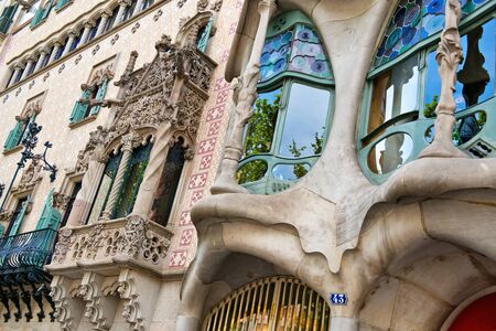 BARCELONA - MAY 01: The facade of the house Casa Battlo (also known as the house of bones) designed by Antoni GaudiÂ­ in his famous expressionistic style on May 01, 2015 Barcelona, Spainのeditorial素材