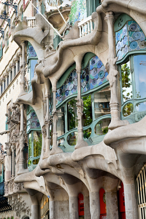 BARCELONA - MAY 01: The facade of the house Casa Battlo (also known as the house of bones) designed by Antoni GaudiÂ­ in his famous expressionistic style on May 01, 2015 Barcelona, Spainのeditorial素材