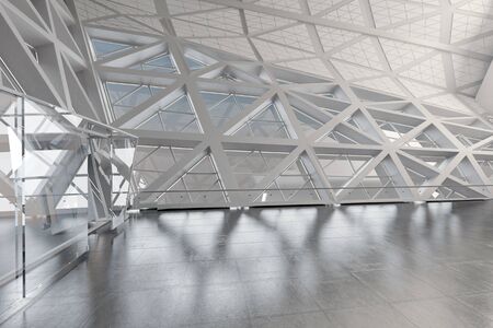 Modern Design Empty White Atrium or Hall Interior. 3d Rendering.