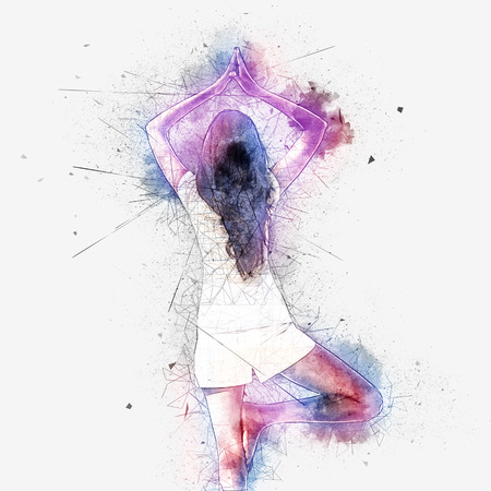 Colorful Concept image of a young woman practicing yogaの写真素材