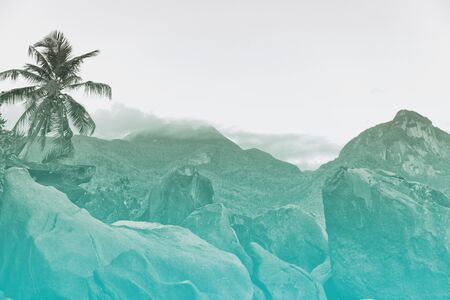 Old Large Rock Formations at the Beach of Mahe Island, Seychelles with White Beach Sand.の写真素材