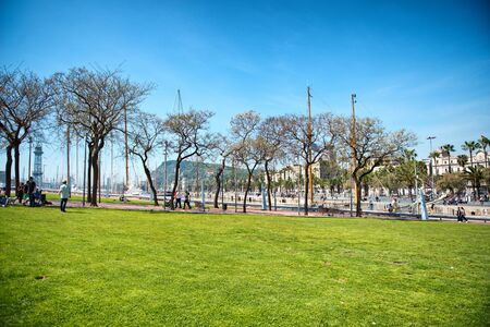 Public park at the harbour of Barcelona, Spain.の写真素材