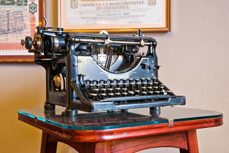 Old Fashioned Typewriter Belonging to Antoni Gaudi on Display inside Casa Mila, Barcelona, Spainのeditorial素材